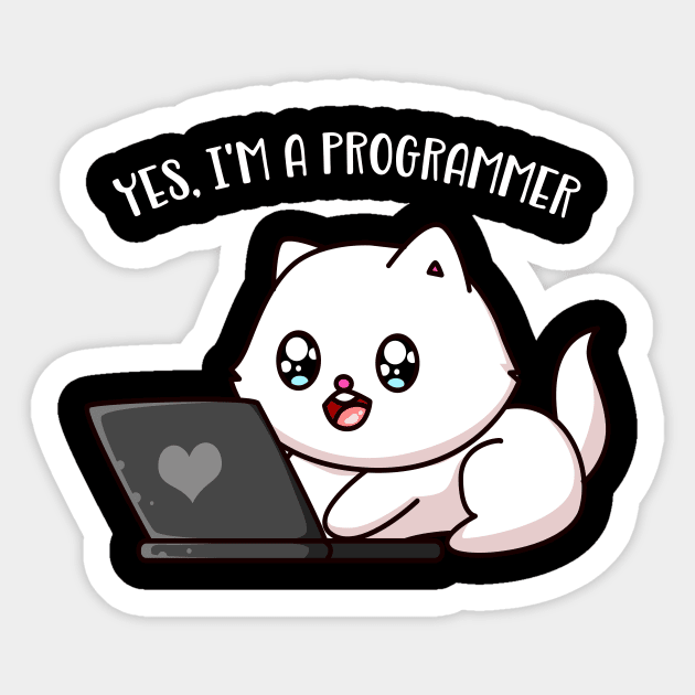 Yes, I'm a Programmer Cute Cat with Computer Sticker by Foxxy Merch